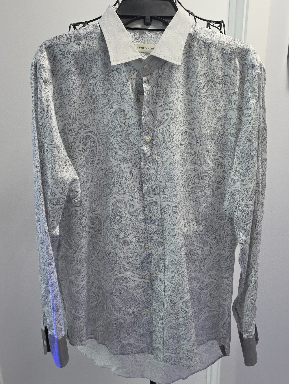Etro Light Gray Paisley Dress Shirt with White Collar